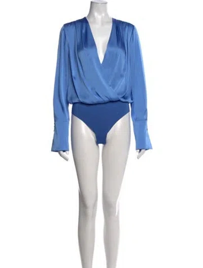 Pre-owned Favorite Daughter V-neck Long Sleeve Bodysuit In Blue