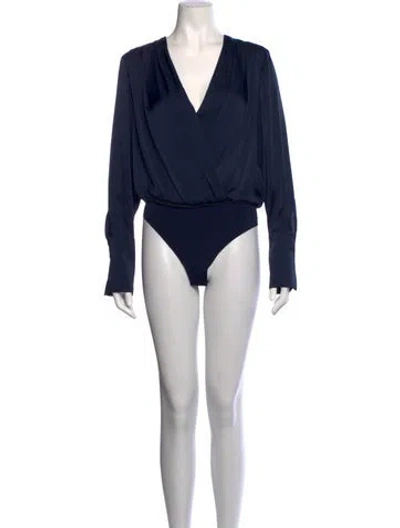 Pre-owned Favorite Daughter V-neck Long Sleeve Bodysuit In Blue