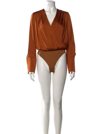 Pre-owned Favorite Daughter V-neck Long Sleeve Bodysuit In Brown