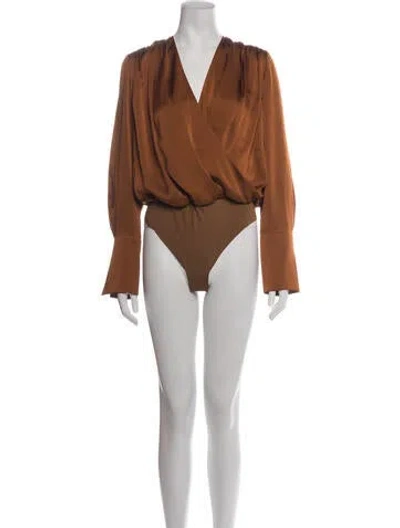 Pre-owned Favorite Daughter V-neck Long Sleeve Bodysuit In Brown
