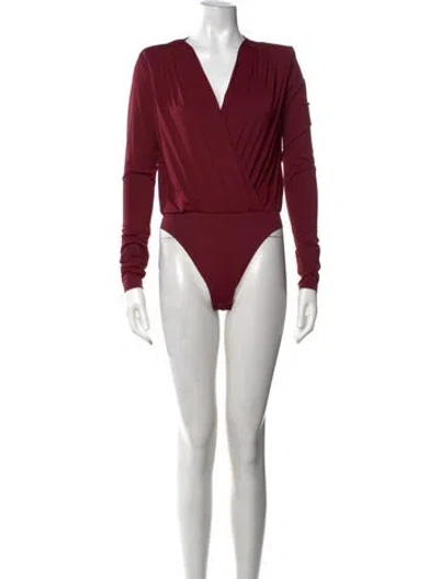 Pre-owned Favorite Daughter V-neck Long Sleeve Bodysuit In Burgundy
