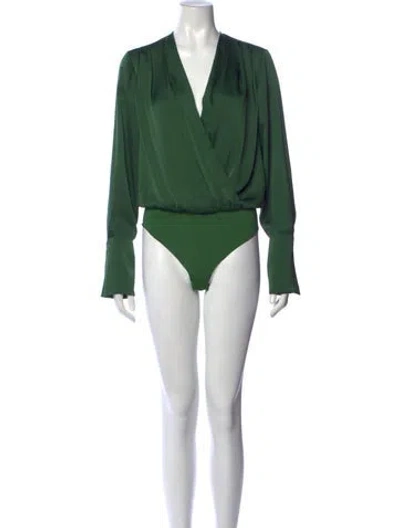 Pre-owned Favorite Daughter V-neck Long Sleeve Bodysuit In Green