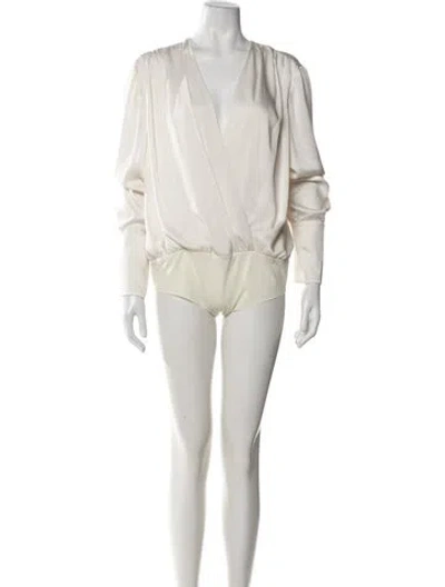 Pre-owned Favorite Daughter V-neck Long Sleeve Bodysuit In Grey
