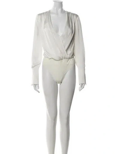 Pre-owned Favorite Daughter V-neck Long Sleeve Bodysuit In Neutral