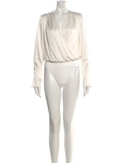 Pre-owned Favorite Daughter V-neck Long Sleeve Bodysuit In Neutral