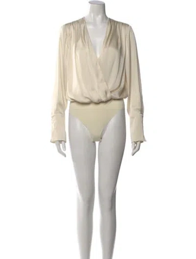 Pre-owned Favorite Daughter V-neck Long Sleeve Bodysuit In Neutral
