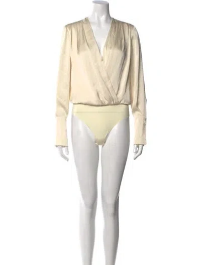 Pre-owned Favorite Daughter V-neck Long Sleeve Bodysuit In Neutral