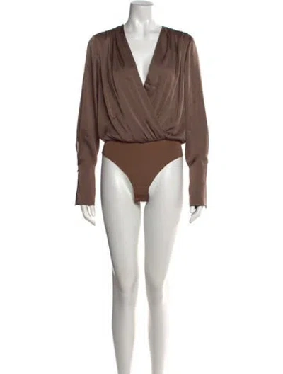 Pre-owned Favorite Daughter V-neck Long Sleeve Bodysuit In Neutral