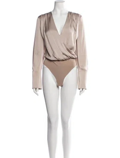 Pre-owned Favorite Daughter V-neck Long Sleeve Bodysuit In Neutrals