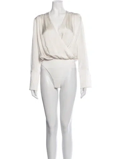 Pre-owned Favorite Daughter V-neck Long Sleeve Bodysuit In Neutrals