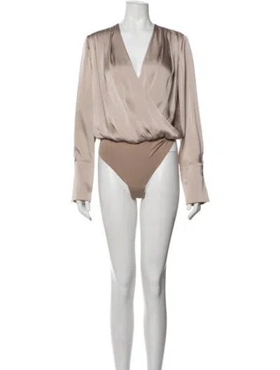 Pre-owned Favorite Daughter V-neck Long Sleeve Bodysuit In Neutrals