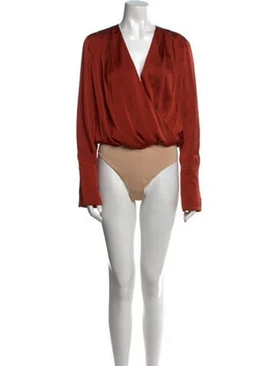 Pre-owned Favorite Daughter V-neck Long Sleeve Bodysuit In Orange