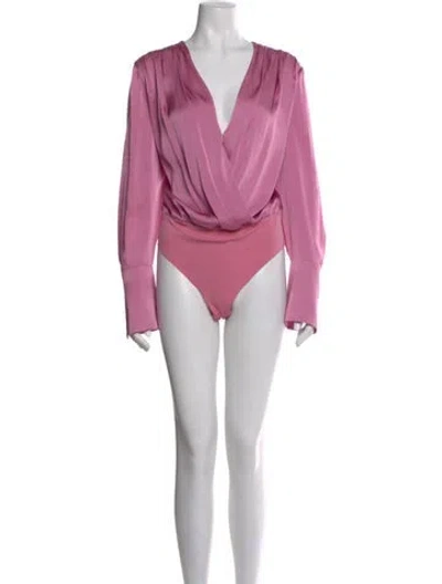 Pre-owned Favorite Daughter V-neck Long Sleeve Bodysuit In Pink