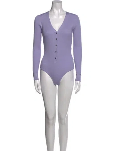 Pre-owned Favorite Daughter V-neck Long Sleeve Bodysuit In Purple