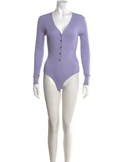 Pre-owned Favorite Daughter V-neck Long Sleeve Bodysuit In Purple