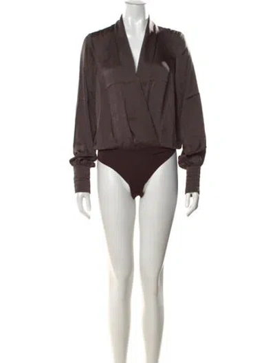 Pre-owned Favorite Daughter V-neck Long Sleeve Bodysuit W/ Tags In Brown