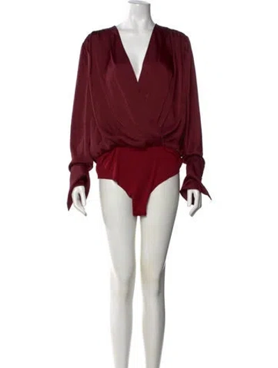 Pre-owned Favorite Daughter V-neck Long Sleeve Bodysuit W/ Tags In Burgundy