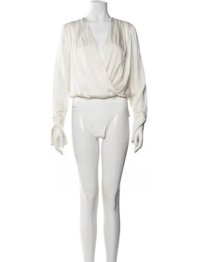 Pre-owned Favorite Daughter V-neck Long Sleeve Bodysuit W/ Tags In Neutral