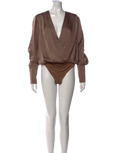 Pre-owned Favorite Daughter V-neck Long Sleeve Bodysuit W/ Tags In Neutral