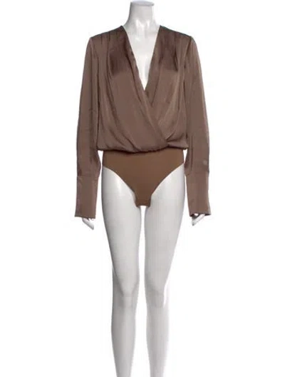 Pre-owned Favorite Daughter V-neck Long Sleeve Bodysuit W/ Tags In Neutrals