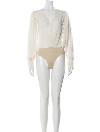 Pre-owned Favorite Daughter V-neck Long Sleeve Bodysuit In White
