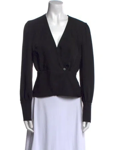 Pre-owned Favorite Daughter V-neck Long Sleeve Crop Top In Black