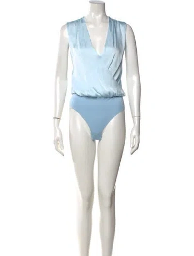 Pre-owned Favorite Daughter V-neck Sleeveless Bodysuit In Blue