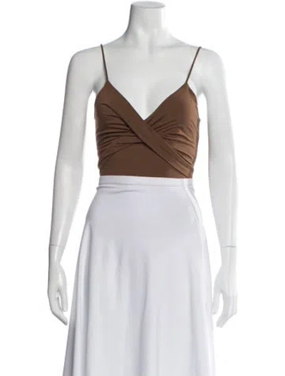 Pre-owned Favorite Daughter V-neck Sleeveless Bodysuit In Brown