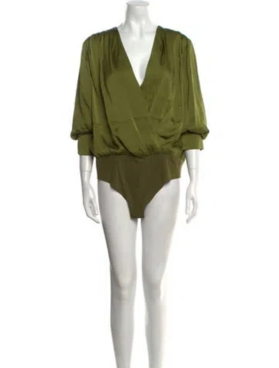Pre-owned Favorite Daughter V-neck Three-quarter Sleeve Bodysuit In Green