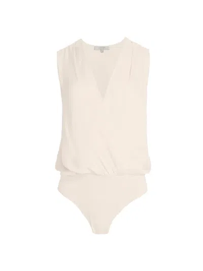 Favorite Daughter Women's Date Satin Surplice Bodysuit In White