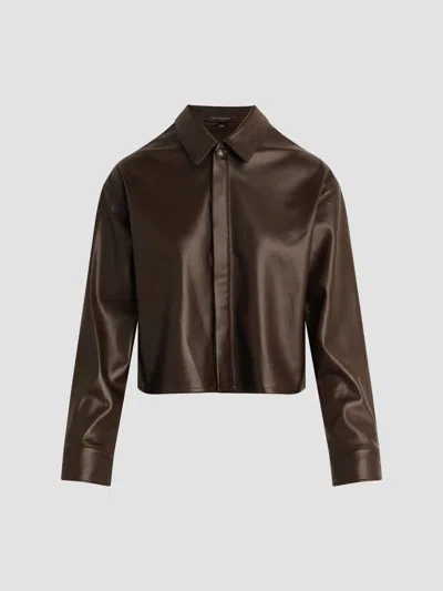 Favorite Daughter Women's The Brady Faux Leather Crop Shirt In Espresso