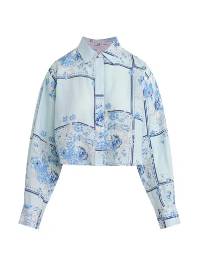 Favorite Daughter Women's The Crop Ex-boyfriend Floral Cotton Shirt In Blue