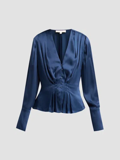Favorite Daughter Women's The Romance Satin Pleated Top In Blue