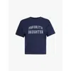 Favorite Daughter Womens Navy Brand-print Round-neck Woven-blend T-shirt
