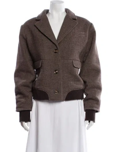 Pre-owned Favorite Daughter Wool Tweed Pattern Bomber Jacket In Brown