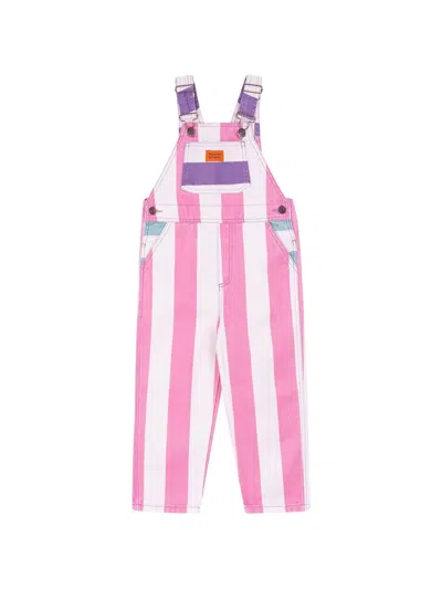 Favorite People Kids' Amore Striped Pocket Overalls In Pink