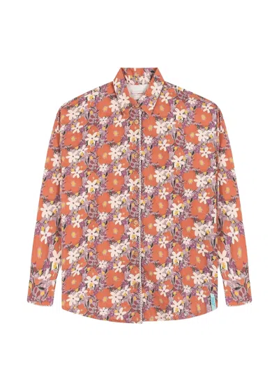 Favorite People Fairground Floral-print Blanket-stitch Shirt In Gold