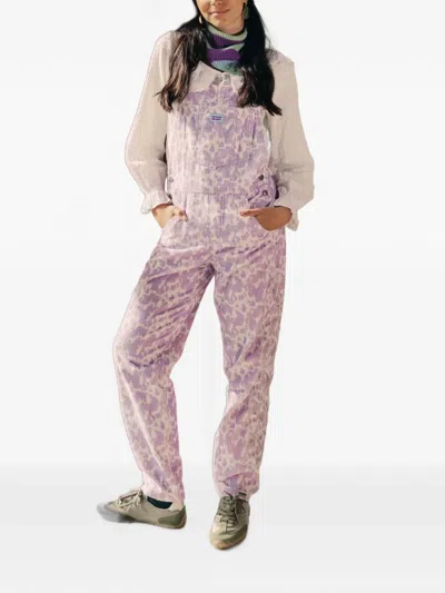 Favorite People Mainstreet Cow-pattern Corduroy Overalls In Purple