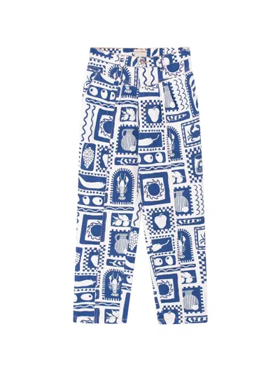 Favorite People Positano Patterned Trousers In Blue