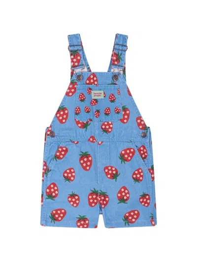 Favorite People Kids' Puglia Strawberry-print Dungarees In Blue