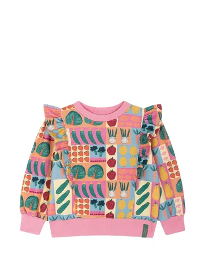 Favorite People Kids' Ruffled Fruit Vegetables Sweatshirt In Pink