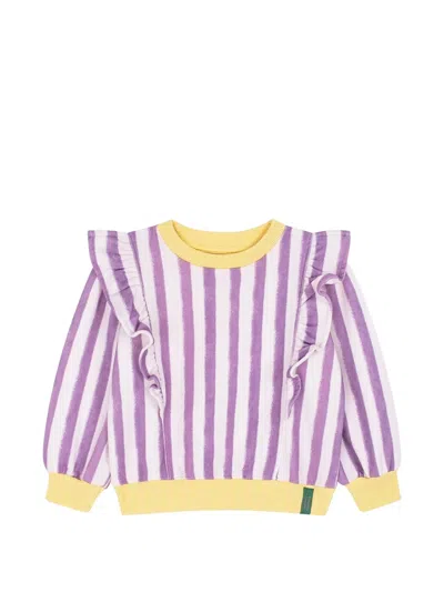 Favorite People Kids' Spritz Ruffled Striped Sweatshirt In Purple