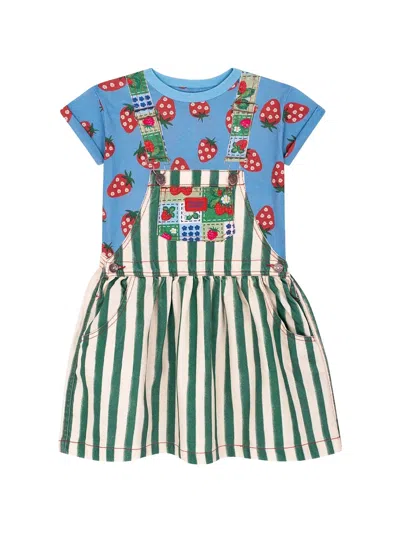 Favorite People Kids' Striped Fruit Overall Skirt In Green