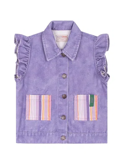 Favorite People Kids' Striped Pockets Frill Gilet In Purple