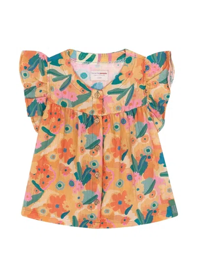 Favorite People Kids' Toscana Floral Ruffled Blouse In Orange