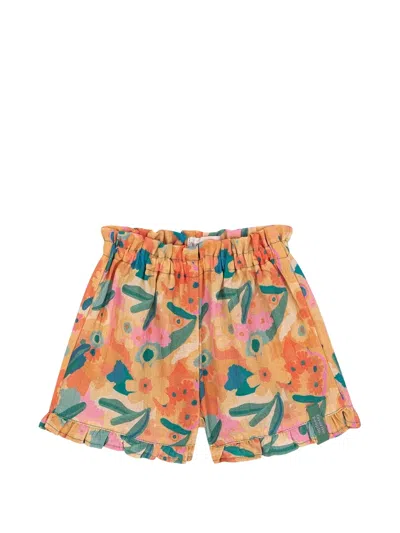 Favorite People Kids' Toscana Ruffled Floral Print Shorts In Orange