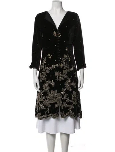 Pre-owned Favourbrook Floral Print Coat In Black