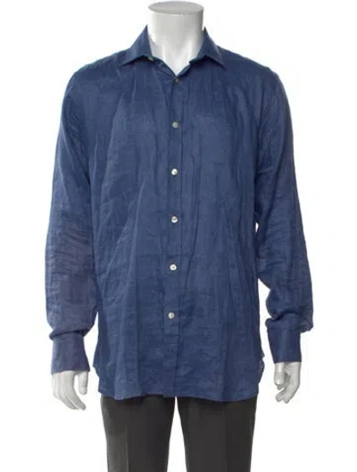 Pre-owned Favourbrook Linen Long Sleeve Dress Shirt In Blue