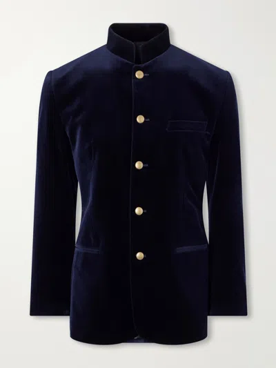 Favourbrook Nehru Cotton-velvet Blazer In Blue