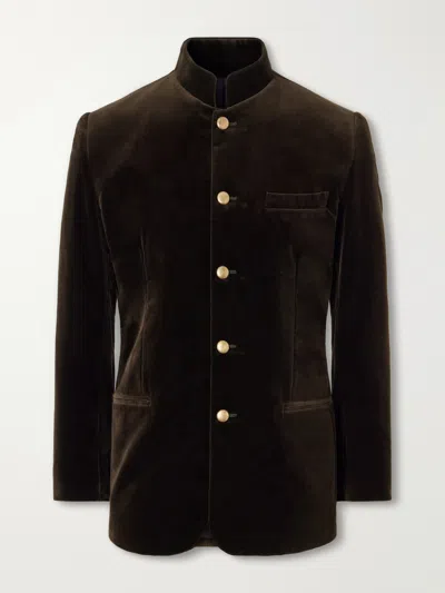 Favourbrook Nehru Cotton-velvet Blazer In Brown